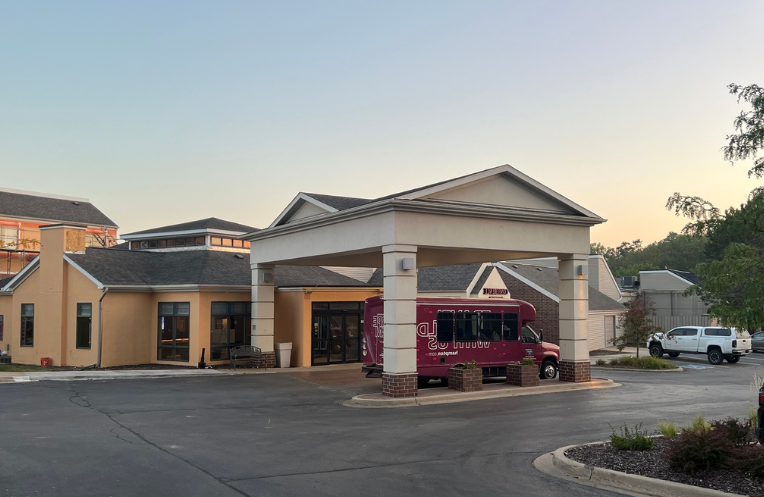 After exterior hotel porte cochère renovation of the holiday inn in coralville iowa